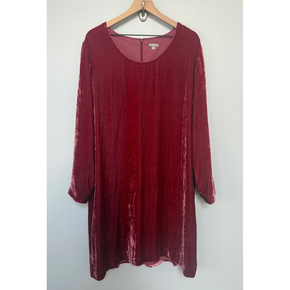 J. Jill Womens Velvet Silk Blend Shift Dress Burgundy Wine Long Sleeve Lined XL